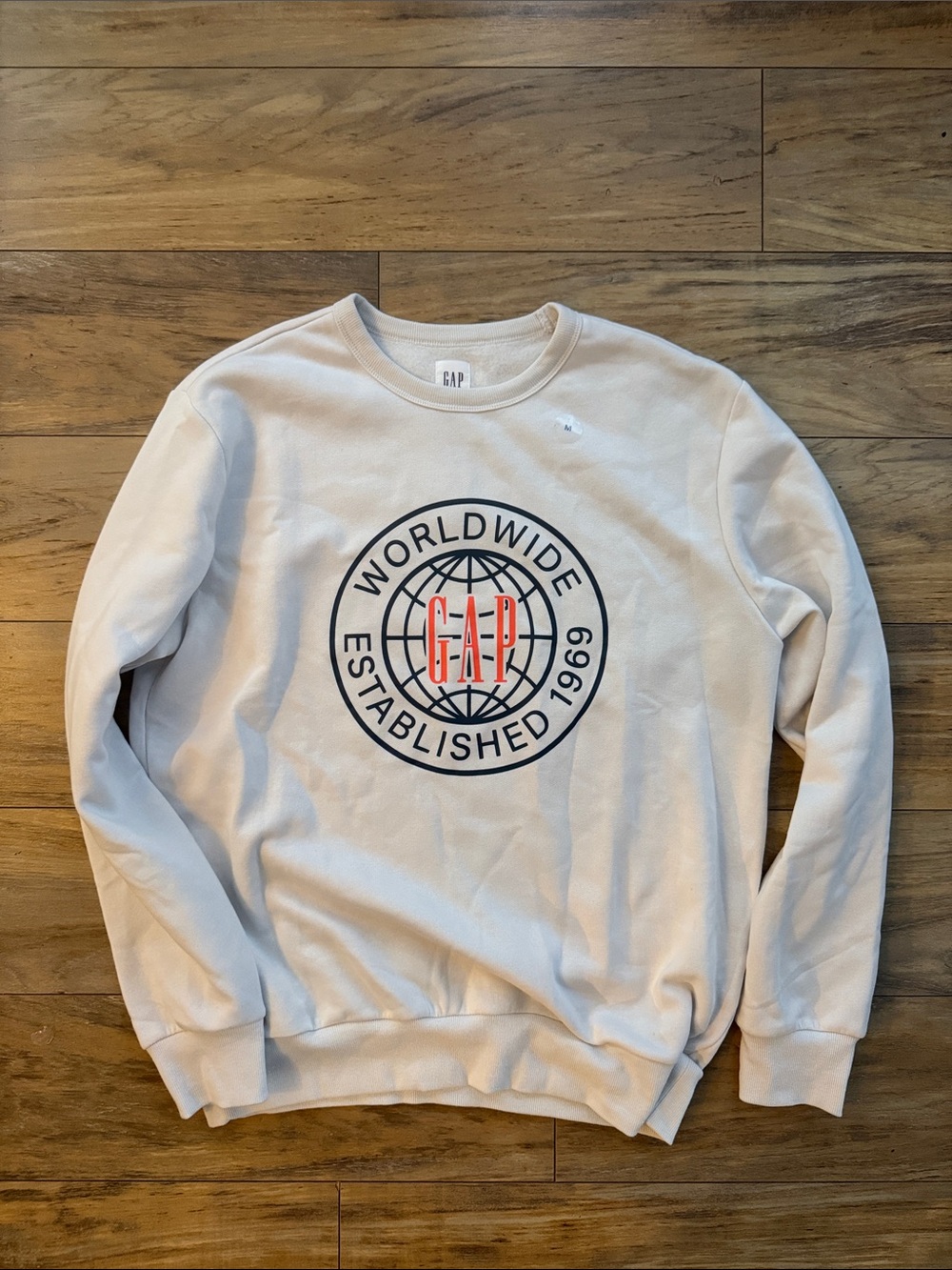 GAP Cream Crewneck Sweatshirt with Navy & Red Logo